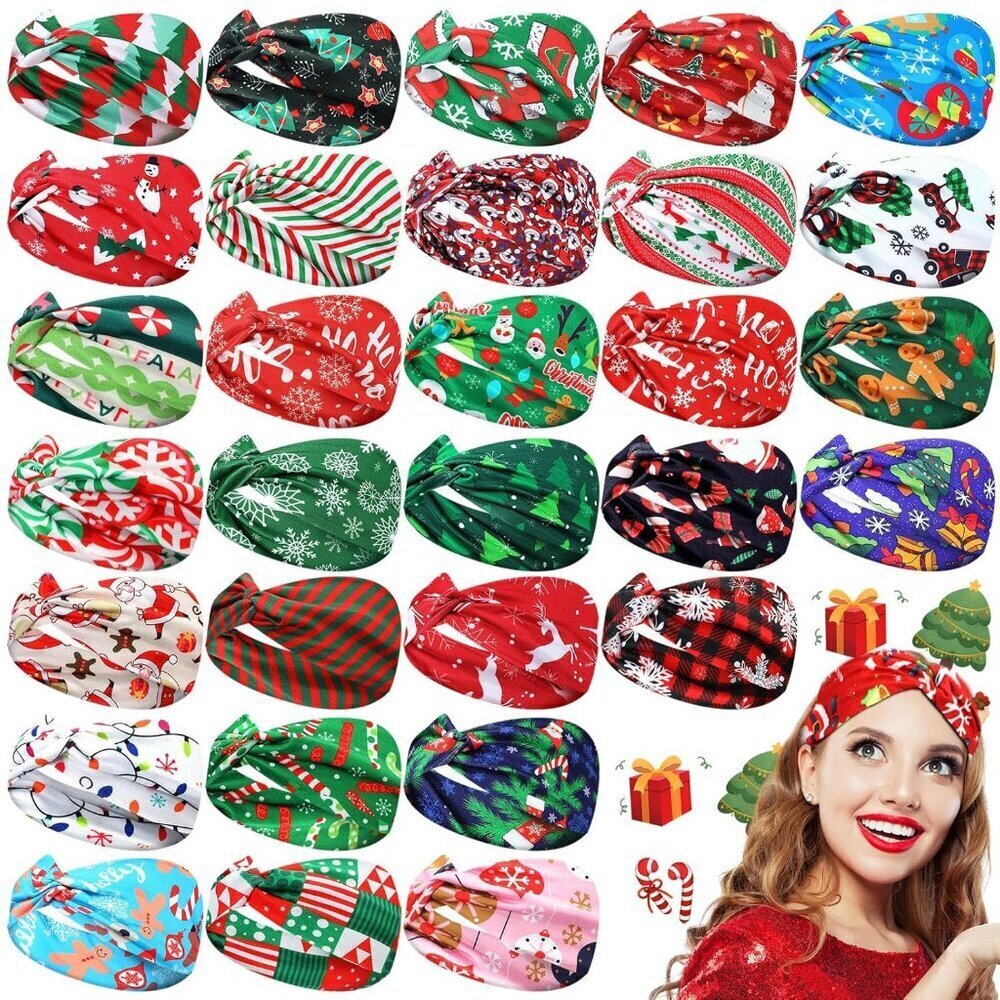30 Pack Christmas Headbands Women Snowman Santa Festive Party Accessory